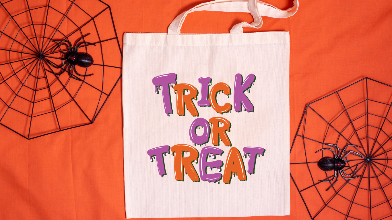 Kids trick or treat Halloween tote canvas bag